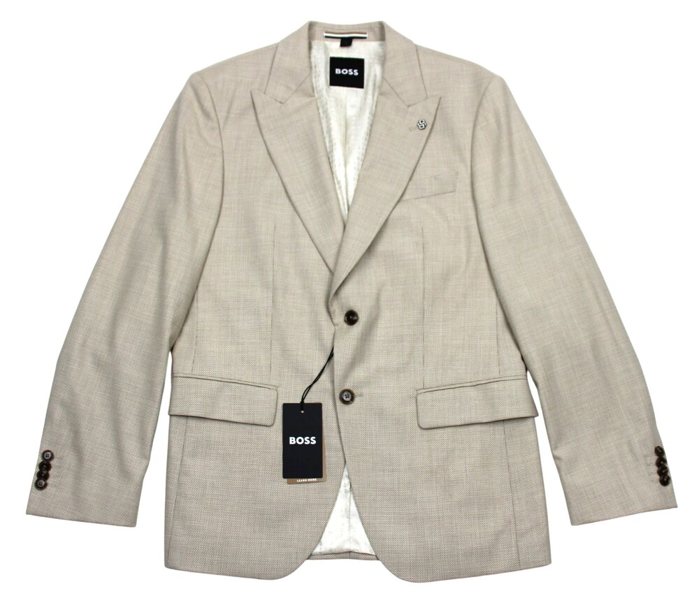 Hugo Boss Hutson Peak Sport Coat 36 R Mens Slim Fit Beige Stretch Wool Blazer